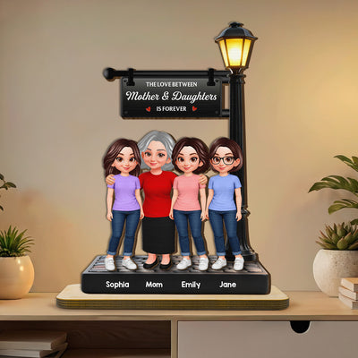 Mother And Daughter Son Happy Together Under Lamp Post - Personalized 2-Layered Wooden Plaque - Mother's Day Gift For Mom