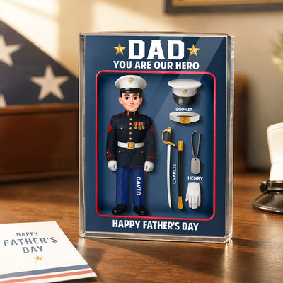 American Marine Dad Hero - Personalized Acrylic Block Plaque - Father's Day Gift For Marine Dad
