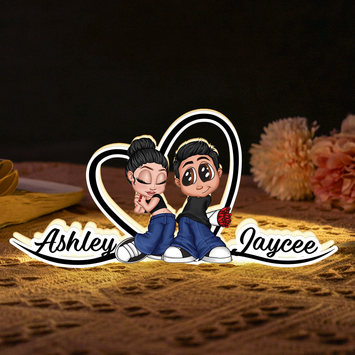 Y2K Couple Heart Shape With Names - Personalized Light Box - Unique Gift For Him, Gift For Her