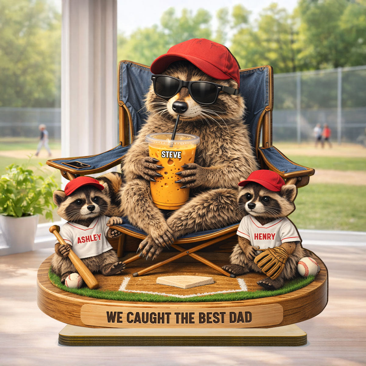 Raccoon We Caught the Best Dad - Personalized 2-Layered Wooden Plaque - Mother's Day Gift for Dad, Husband