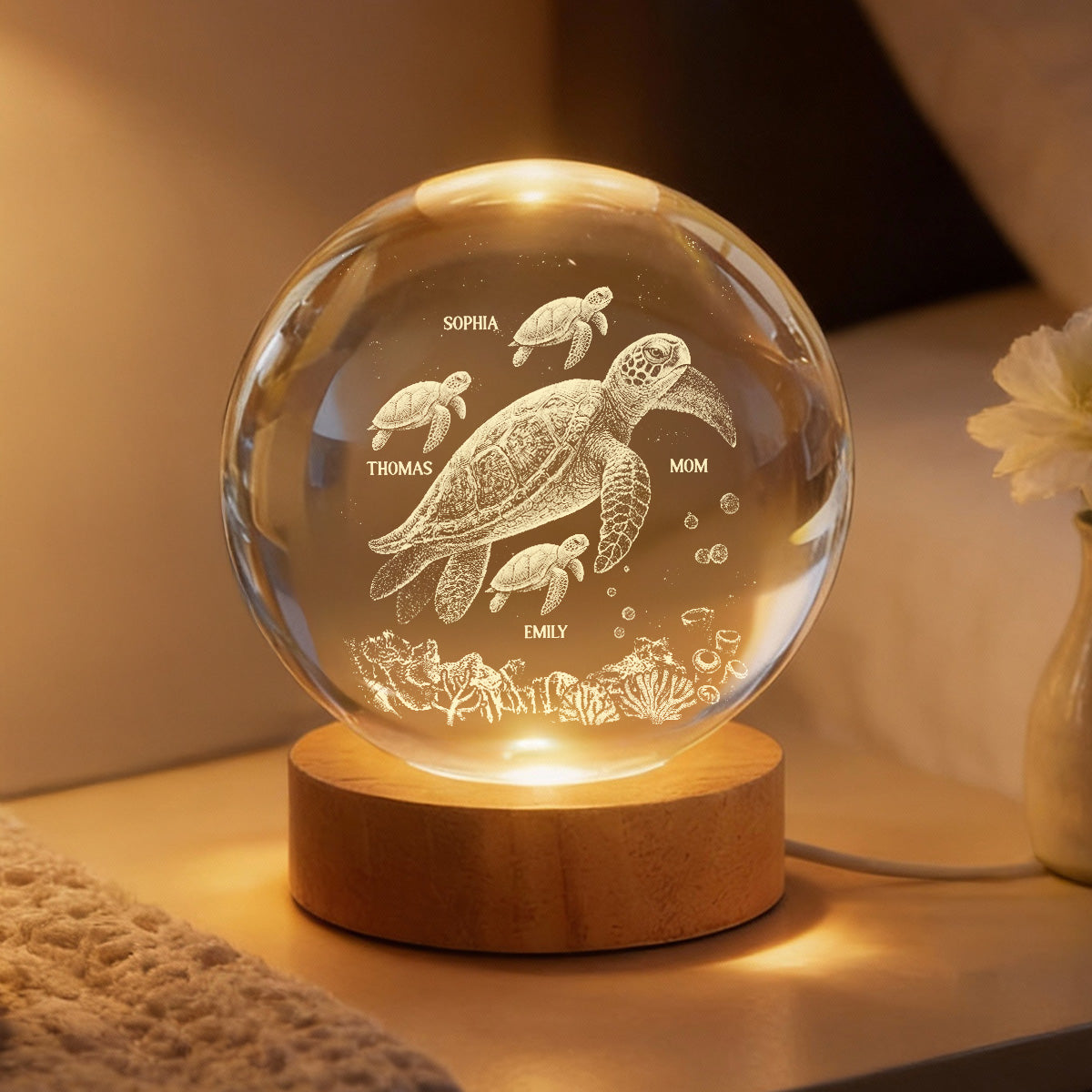 Mom Grandma Sea Turtle - Personalized Crystal Ball LED Night Light