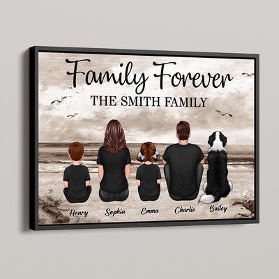 Family Sitting Retro Vintage Beach Landscape - Personalized Poster - Gift For Dad, Husband