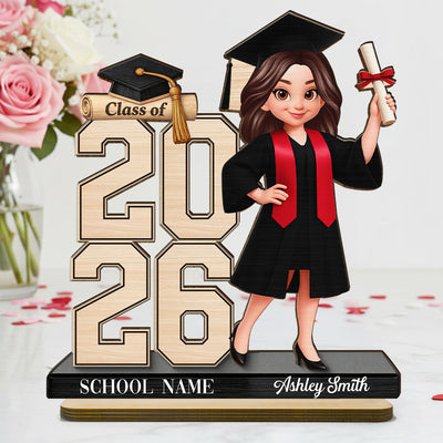 Class Of 2026 2027 Senior 2D Flat - Personalized 2-Layered Wooden Plaque - Graduation Gift For Graduates, Daughter, Son