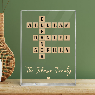 Family Crossword Art Created In A Moment, Treasured Forever - Personalized Acrylic Block Plaque
